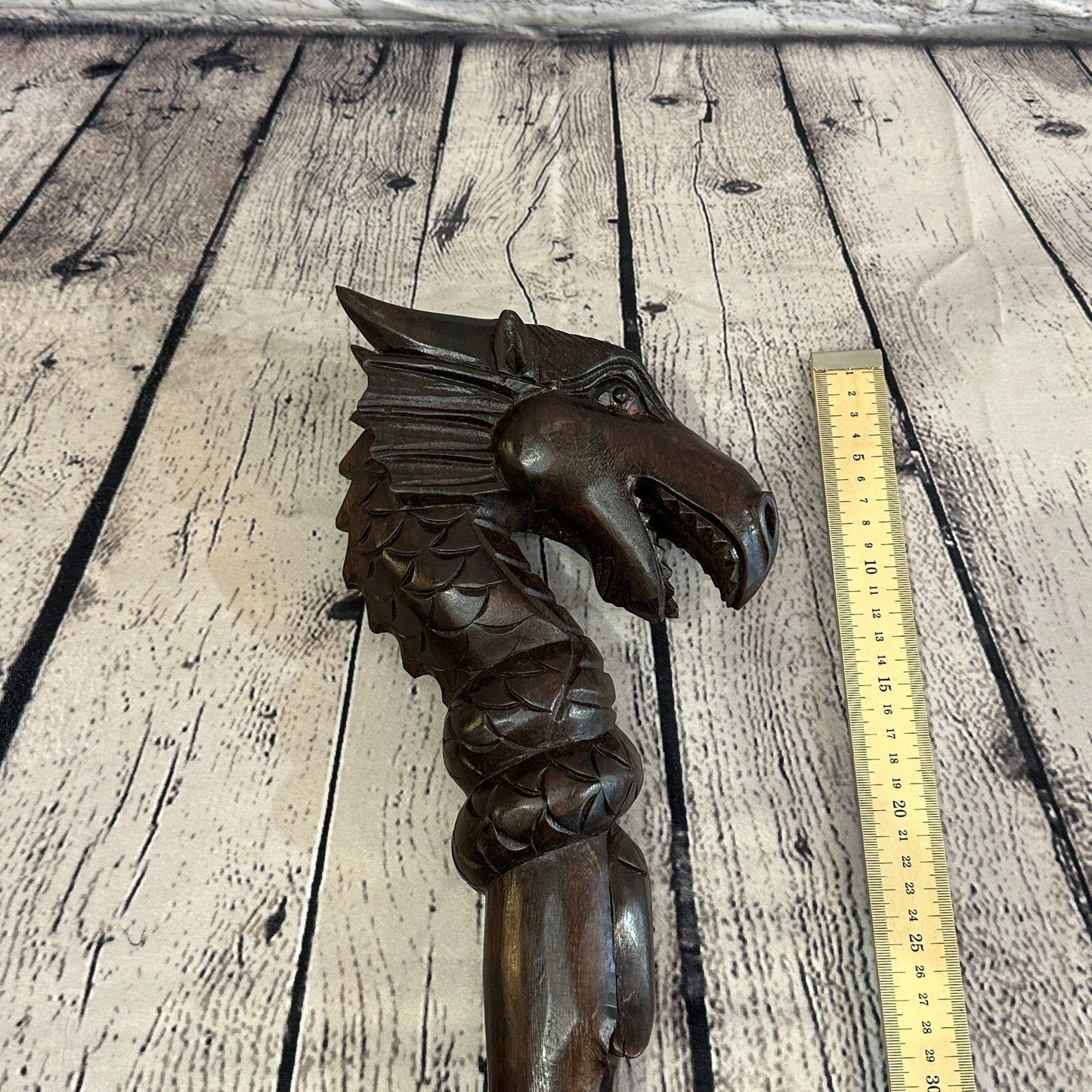 Dragon Head 140cm Staff Tribal African Walking Stick Cane Hand Carved Dark Wood