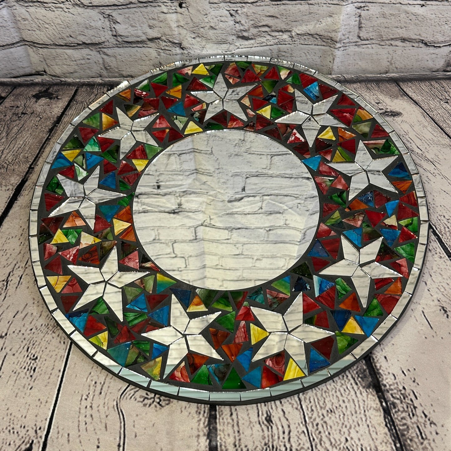 Rainbow Stars Mosaic Tile Wall Mirror 40cm x 40cm 16 Inches Handmade New
