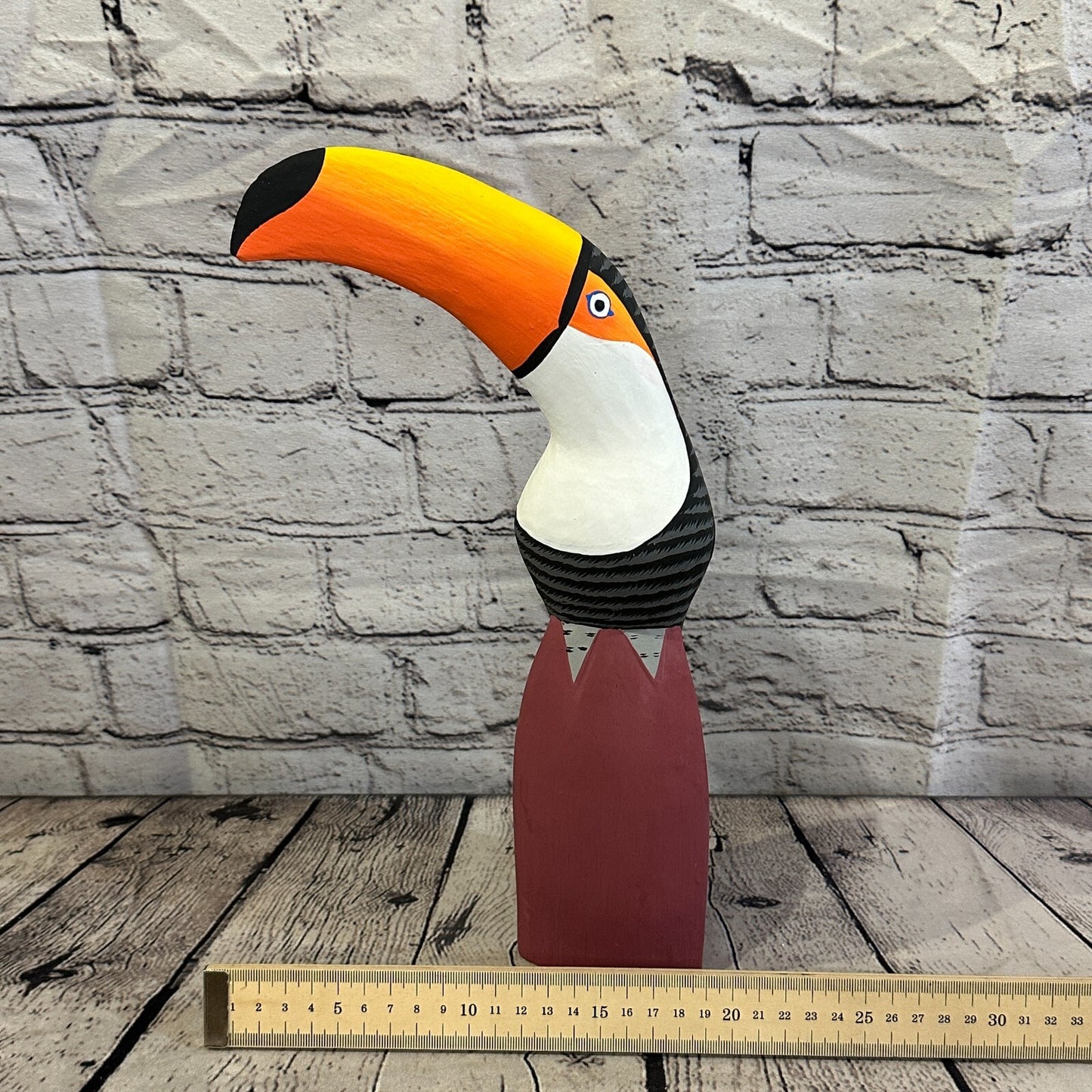 30cm Black Toucan Bird Ornament Statue Fair Trade Hand Made Carved Wood