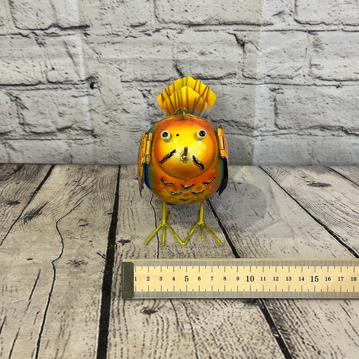 15cm x 15cm Orange Dark Blue Bird Metal Tin Wall Hanging Ornament Painted Statue