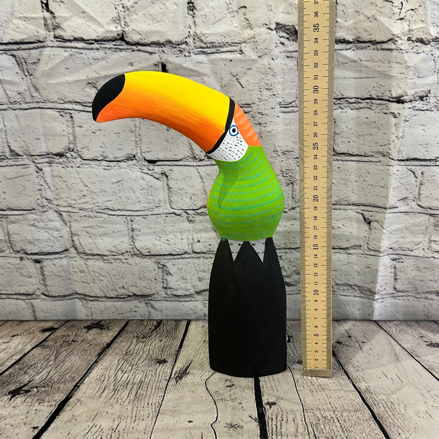 30cm Green Toucan Bird Ornament Statue Fair Trade Hand Made Carved Wood