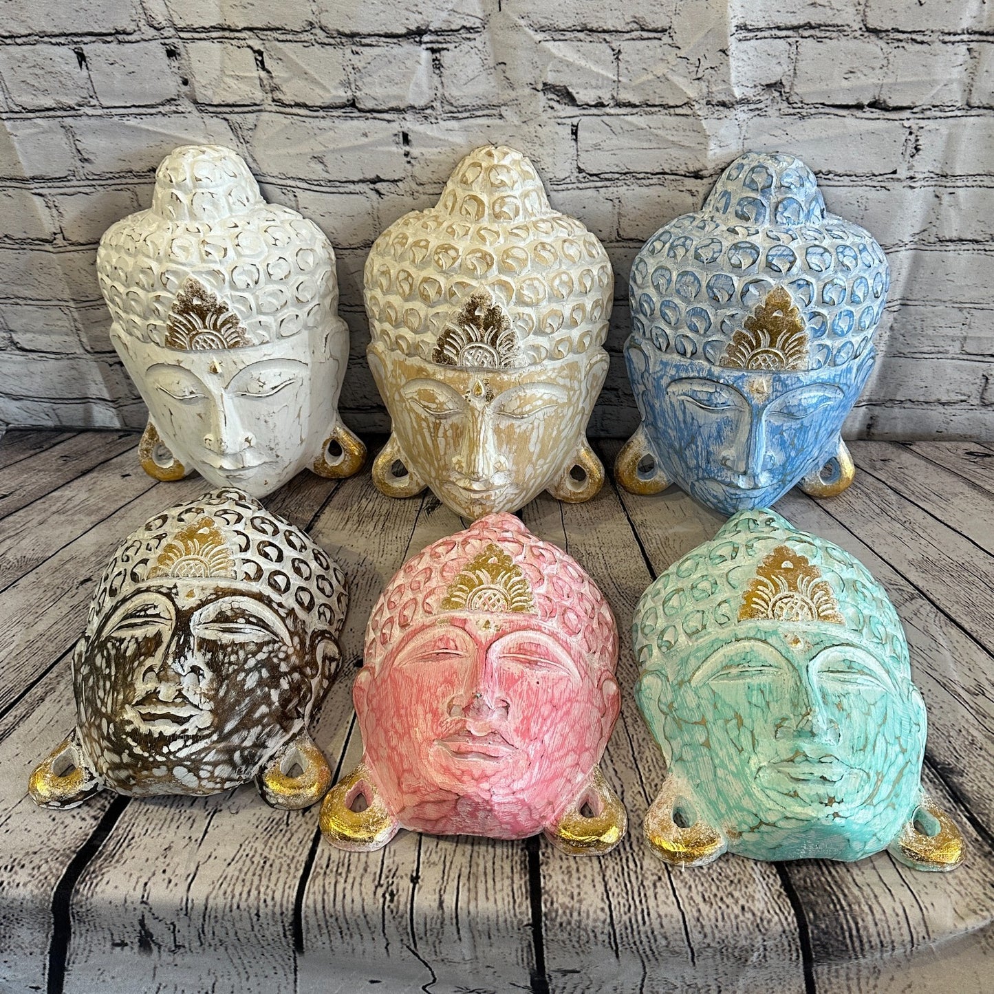 30cm x 20cm Dark Brown Buddha Head Mask Wooden Hanging Statue Figurine Ornament