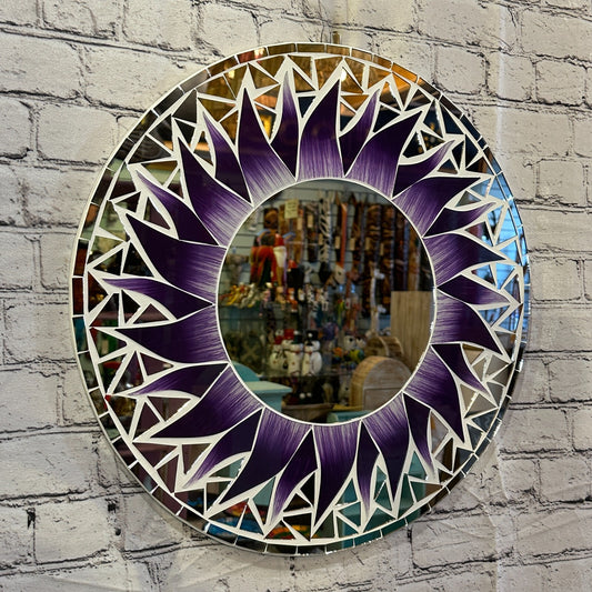 Purple Flame Sun Mosaic Tile Wall Mirror 50cm x 50cm 20 Inches Handmade New