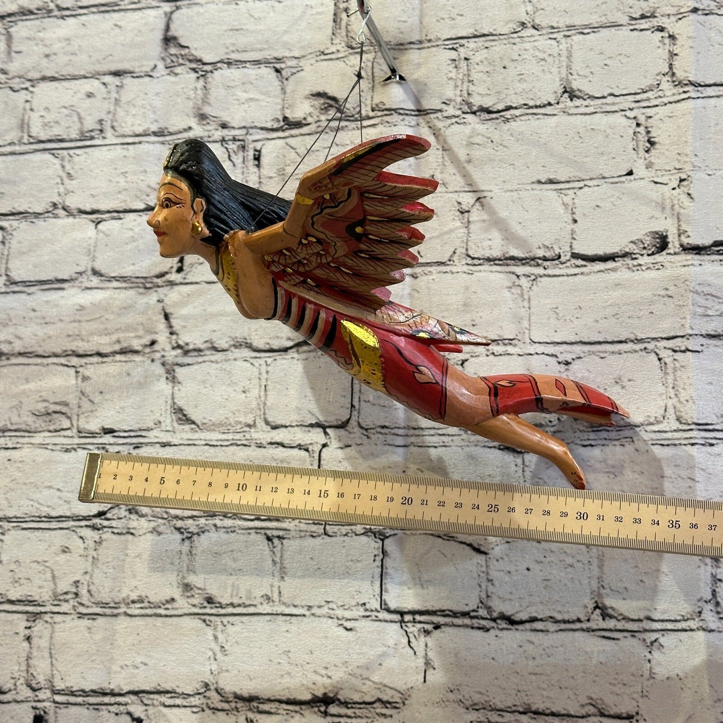 Red Shiva Goddess Folk Art Wood Flying Winged Mobile Spirit Chaser Guardian