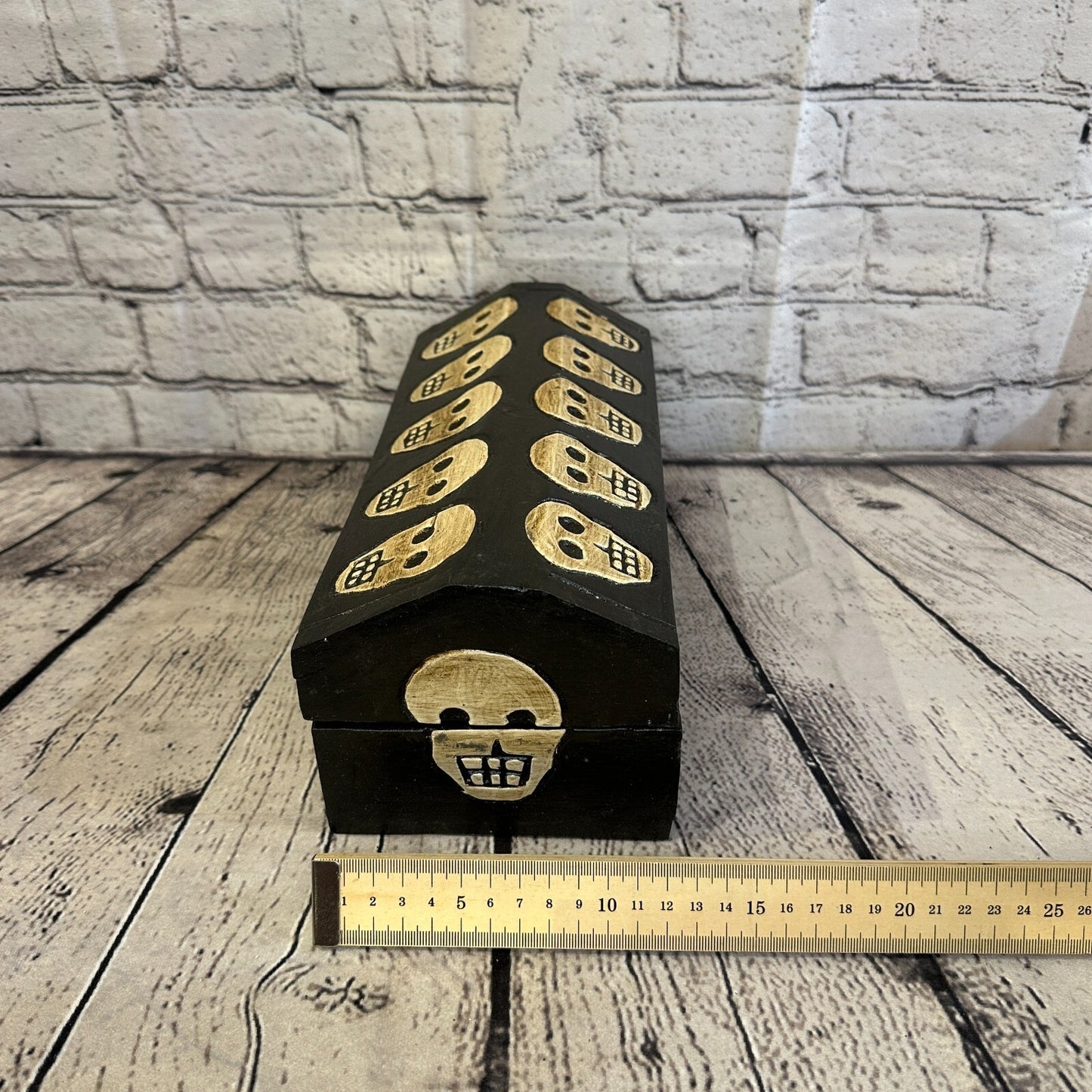 26cm x 12cm x 12cm Trunk Wooden Gothic Skeleton Skull Coffin Jewellery Box
