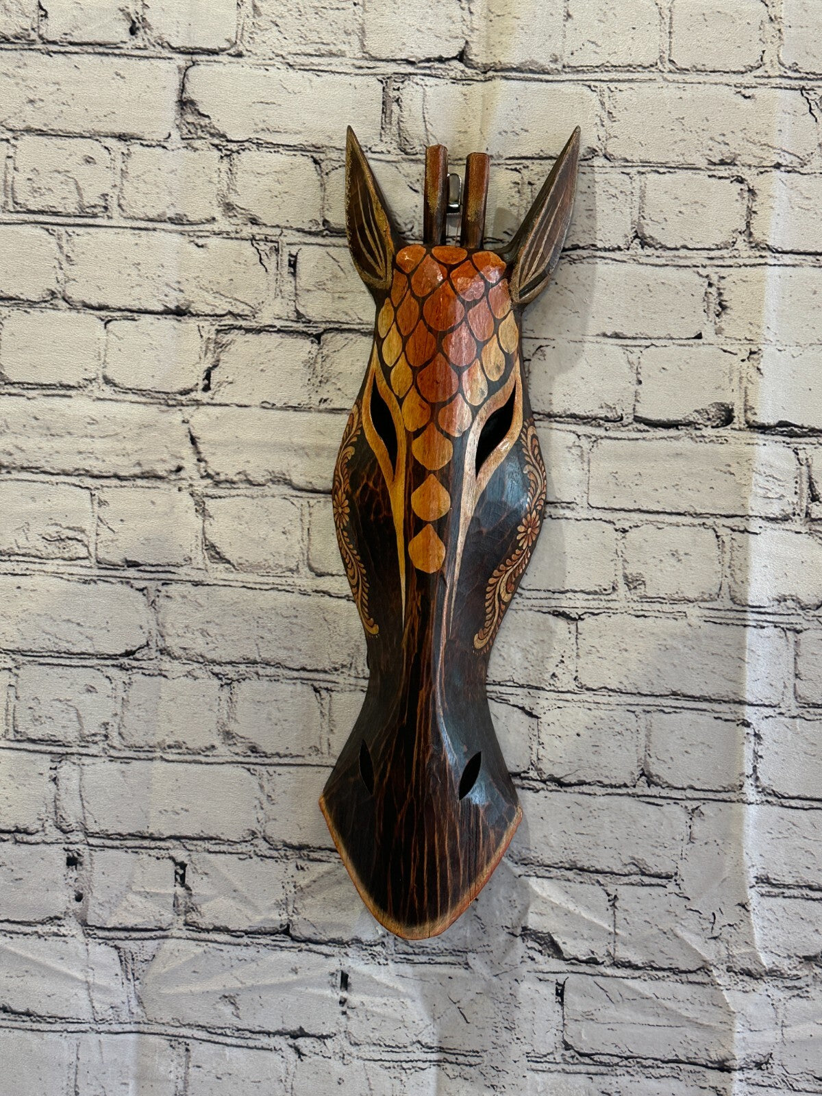 50cm Artist Giraffe Hand Carved Fair Trade Wooden Animal Wall Art Wall Hang Mask