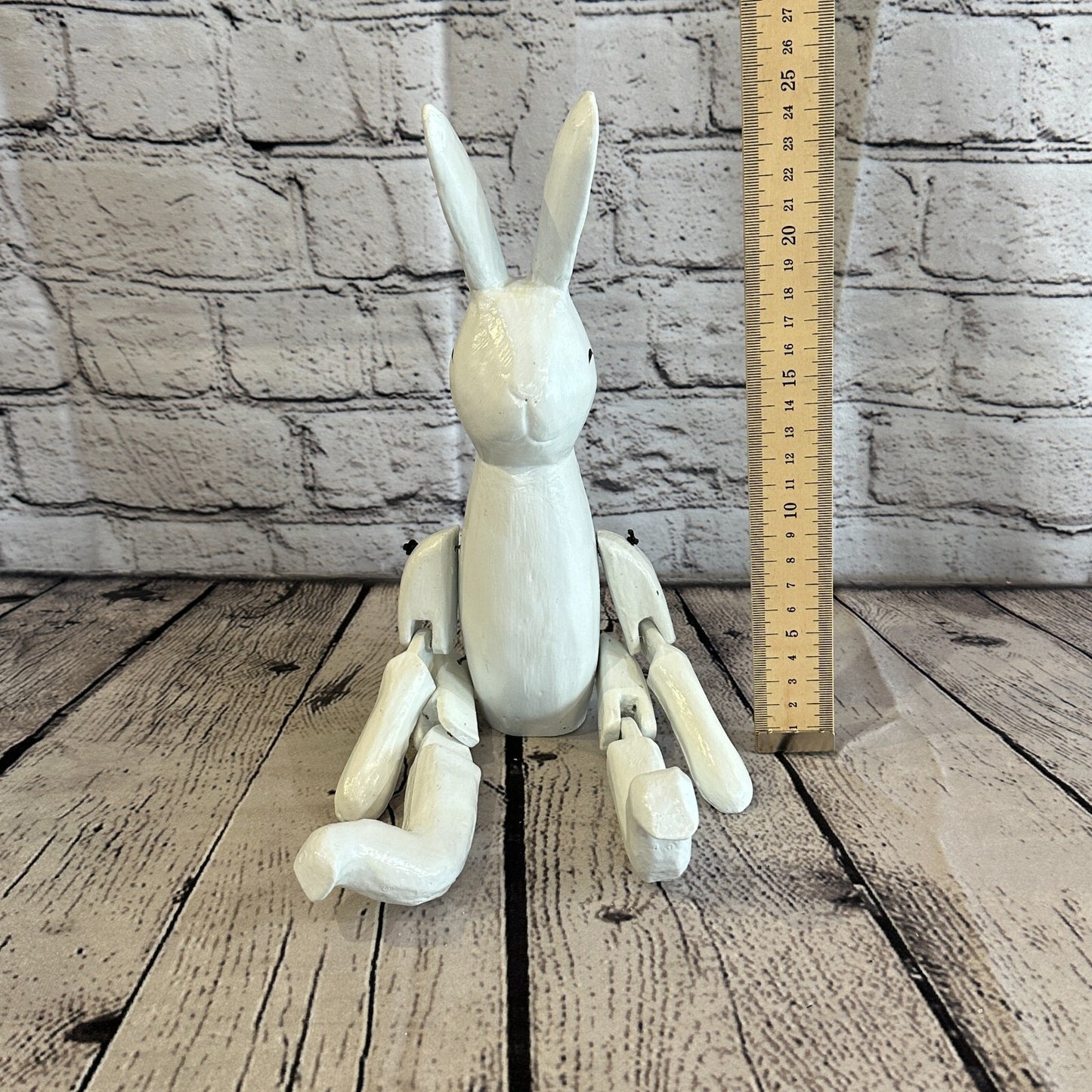 20cm White Rabbit Sitting Animal, Wooden Shelf Ornament Handmade & Fairtrade