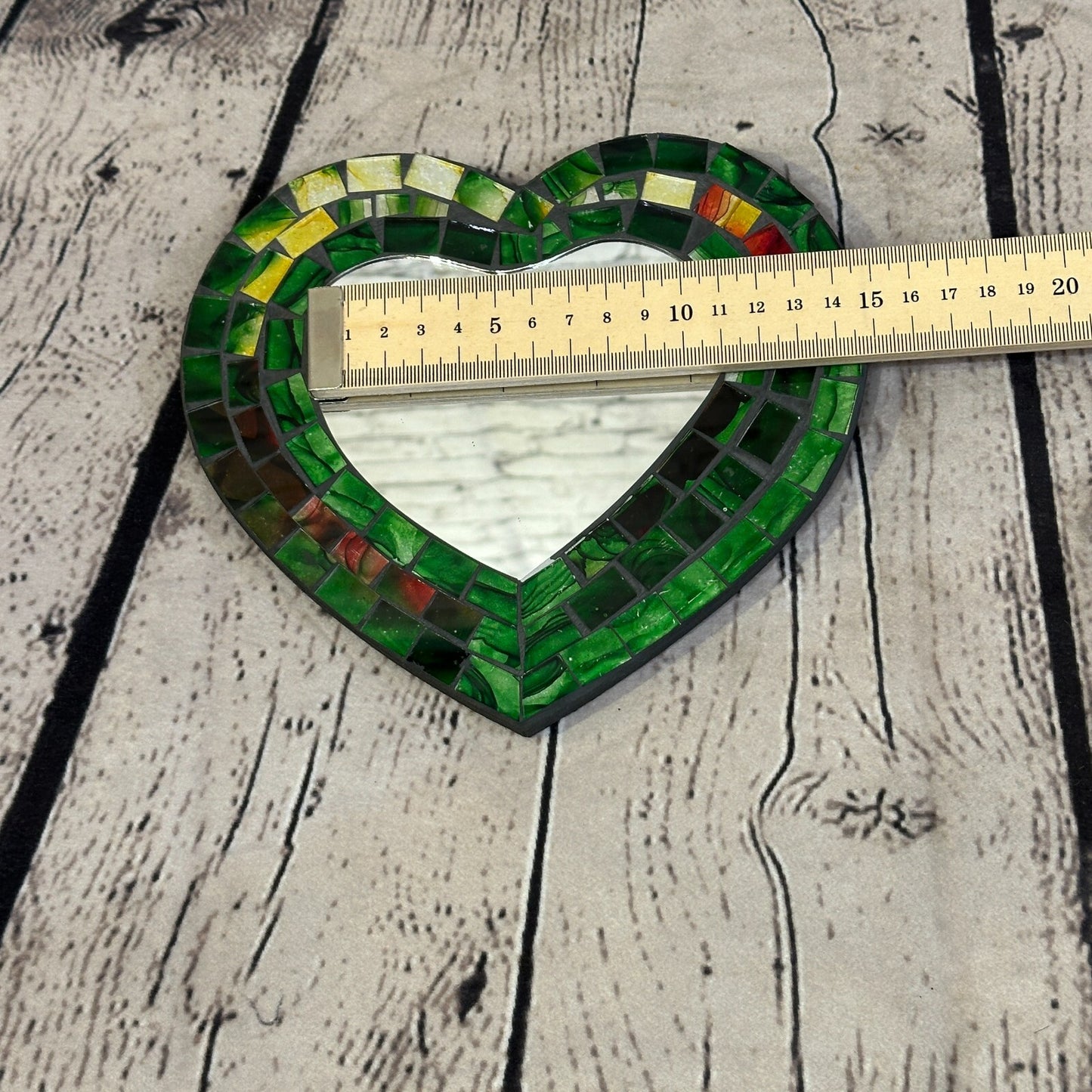 Green Heart Shape Mosaic Tile Wall Mirror 20cm x 15cm 8 Inches Handmade New