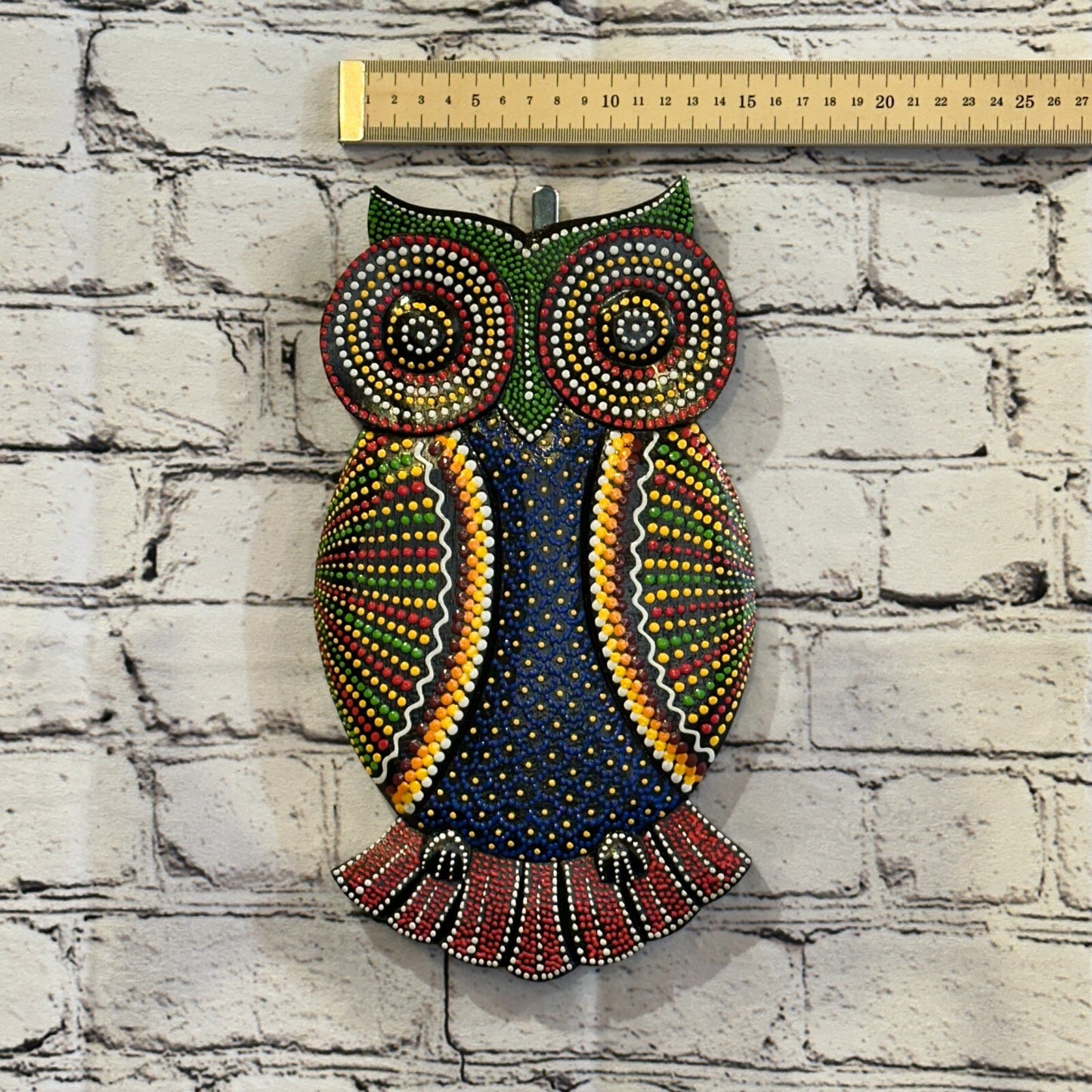 30cm Owl Carved Wooden Dot Painted Ethnic Tribal Tiki Wall Art Handmade No 2