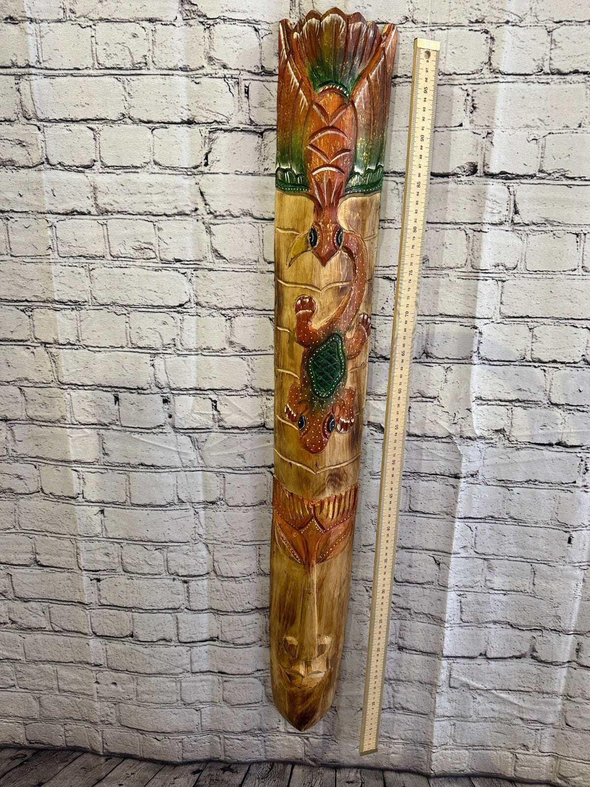 100cm Gecko Owl Hand Carved Fair Trade Wooden Animal Wall Art Wall Hang Mask