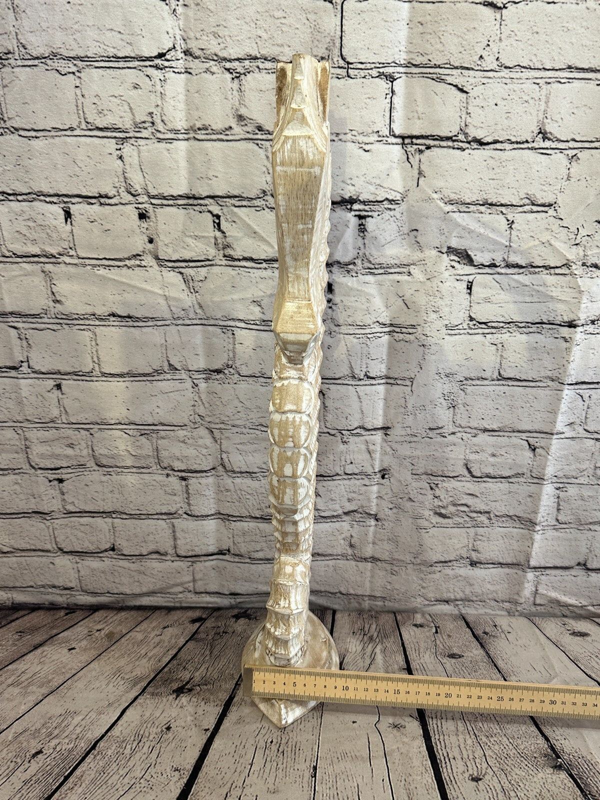 60cm White Plain Wooden Shabby Seahorse Statue Ornament Fair Trade Handcarved