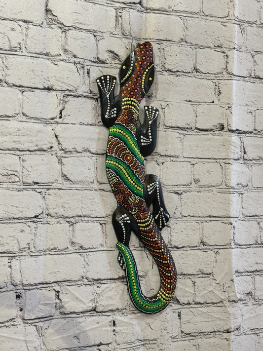 50cm Gecko Carved Wooden Dot Painted Ethnic Tribal Tiki Wall Handmade No 3