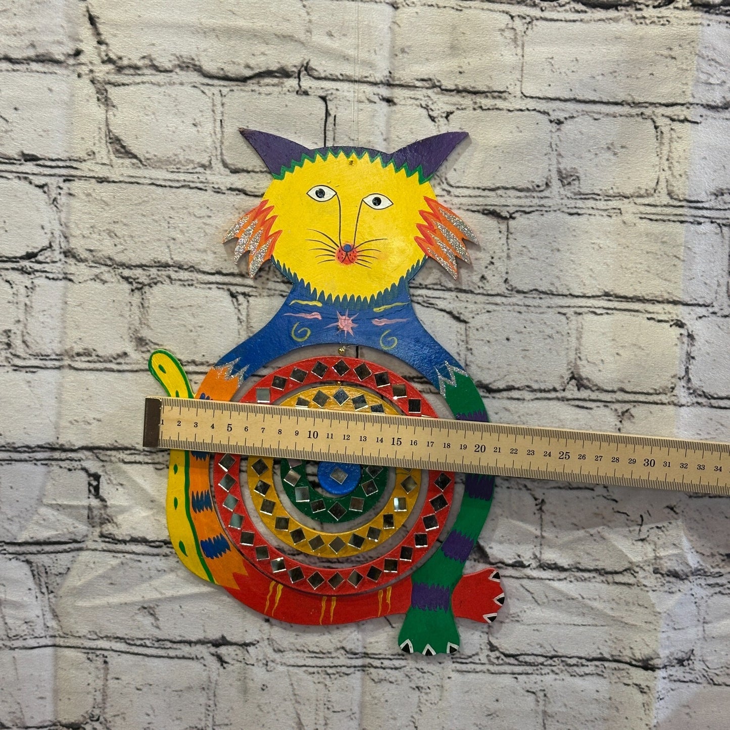 35cm Colourful Cat Hanging With Mirrors Window Suncatcher Indoor Mobile