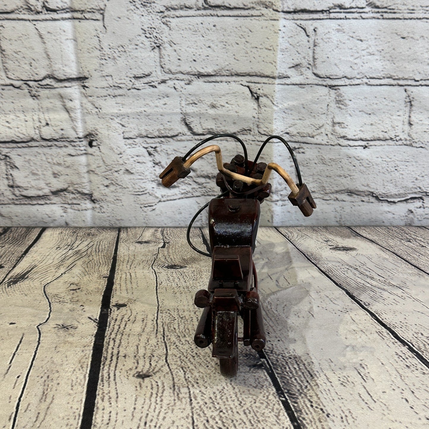 20cm Small Dark Wood Motorbike Motorcycle Model Wooden Ornament Decorative Bike