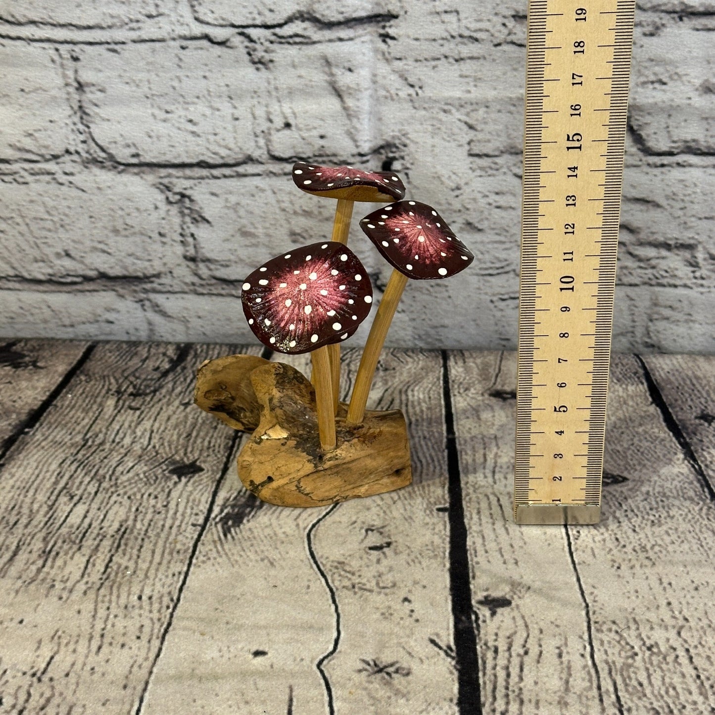 Purple Pink Painted Mushroom Parasite Ornament Natural Carving Fairtrade Wooden