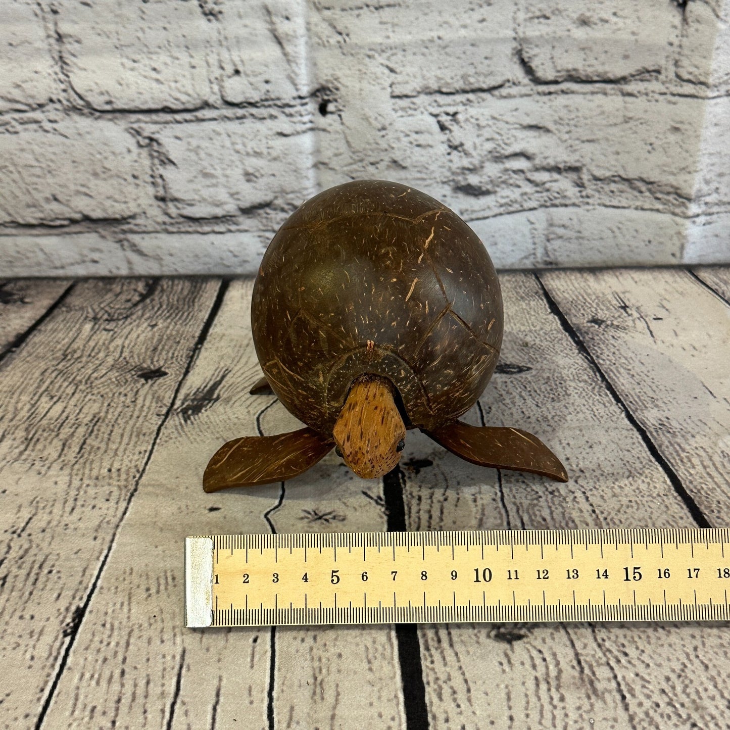 12cm Mixed Carved Full Coconut Shell Wood Turtle Bobble Head Moving Tortoise