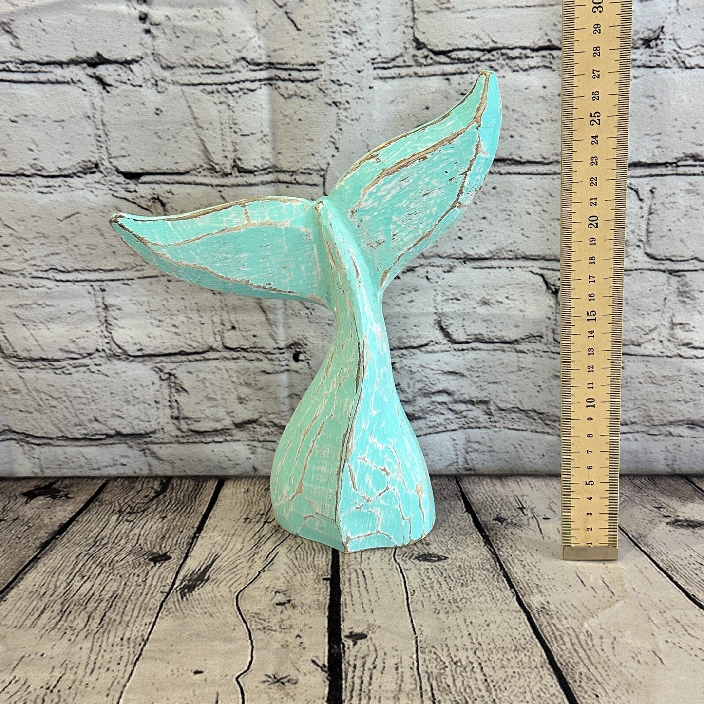 25cm x 22cm Whale Tail Green Fish Wood Coastal Ocean Bathroom Decoration