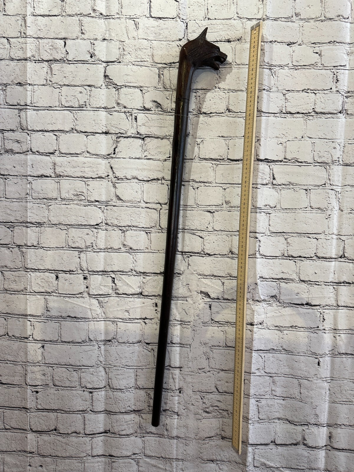 Wolf Head 90cm Tribal African Walking Stick Cane Hand Carved Dark Wood