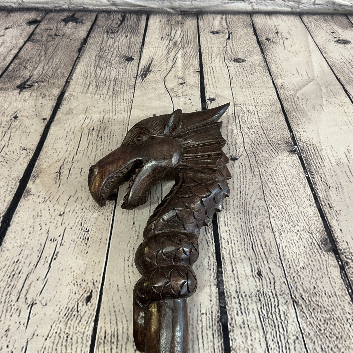 Dragon Head 140cm Staff Tribal African Walking Stick Cane Hand Carved Dark Wood