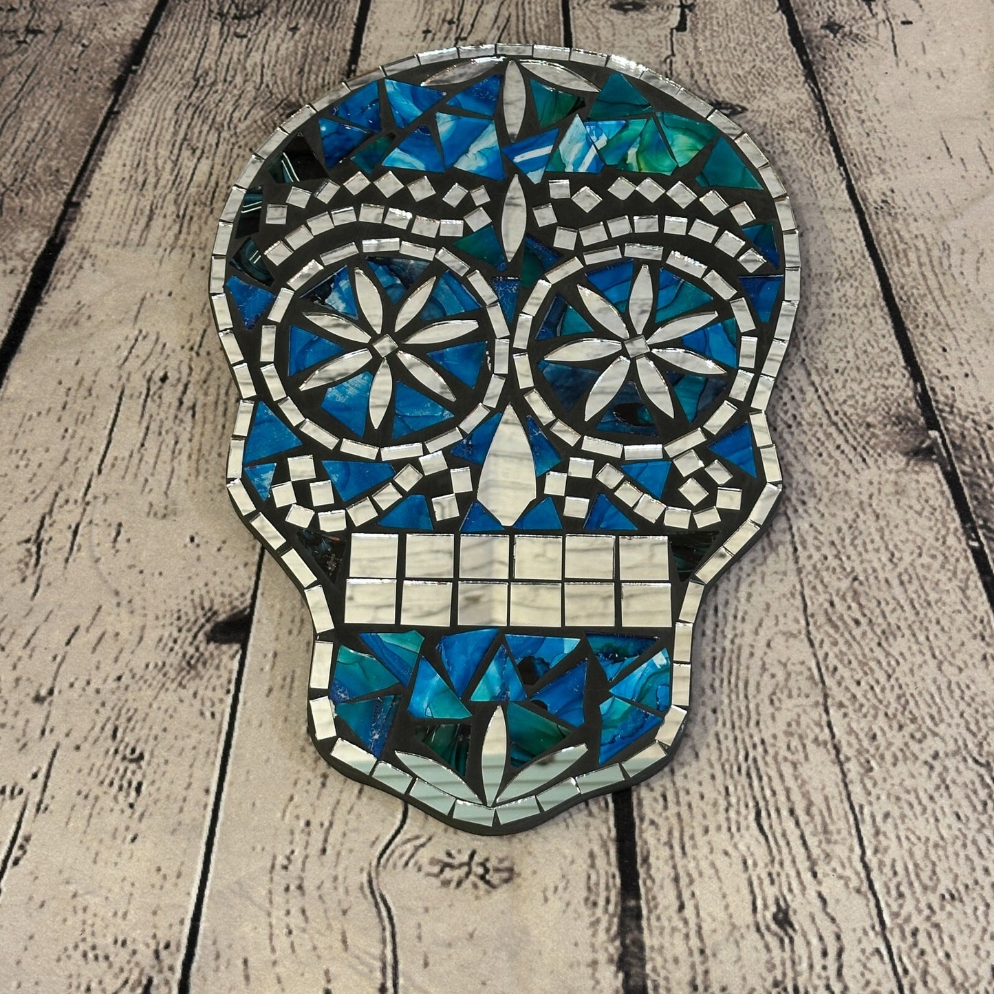Blue Skull Mosaic Tile Wall Mirror 30cm x 20cm 12 Inches Handmade New