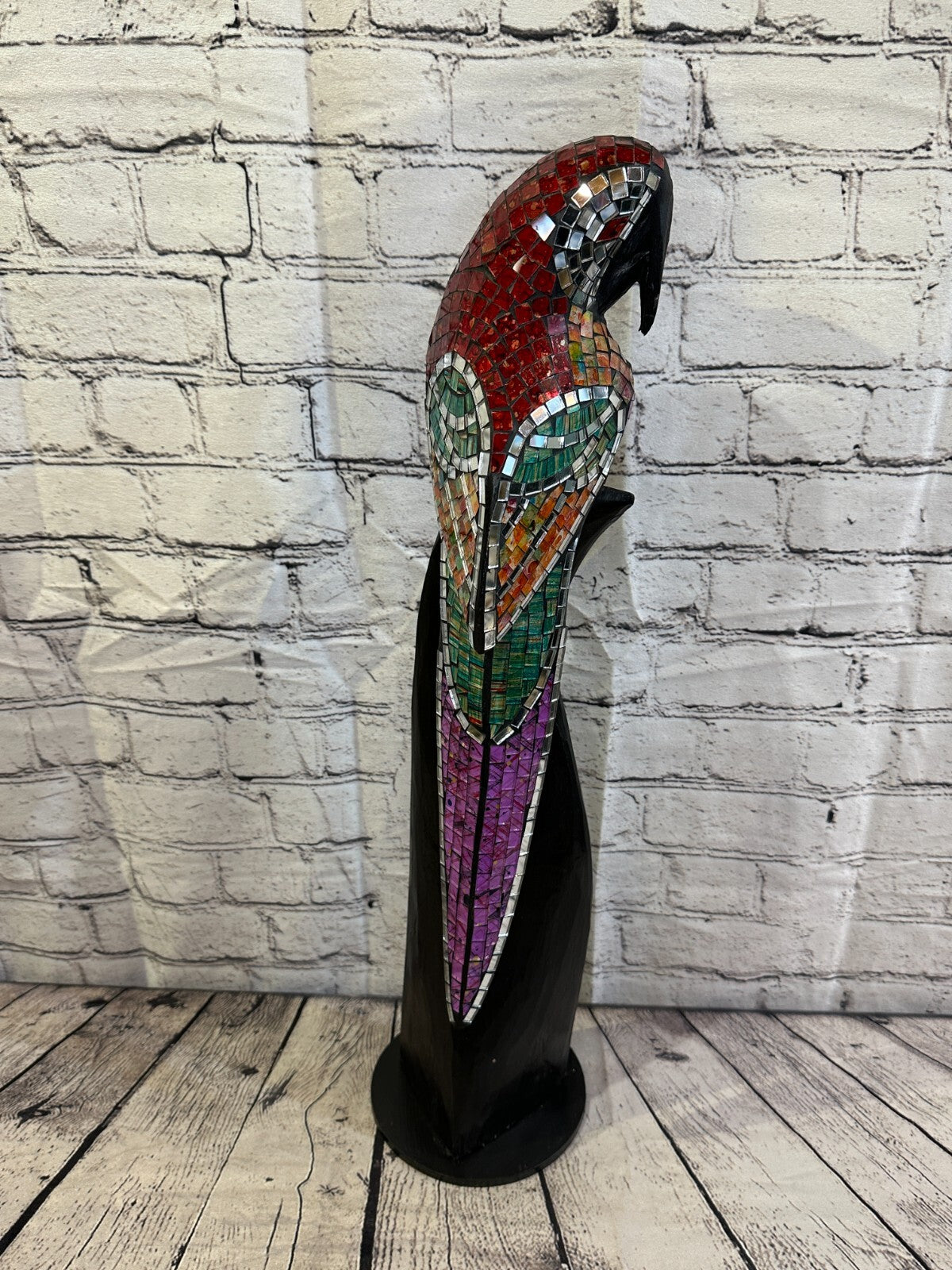 60cm Mosaic Parrot Bird Ornament Statue Fair Trade Handmade Carved Wood Design 2