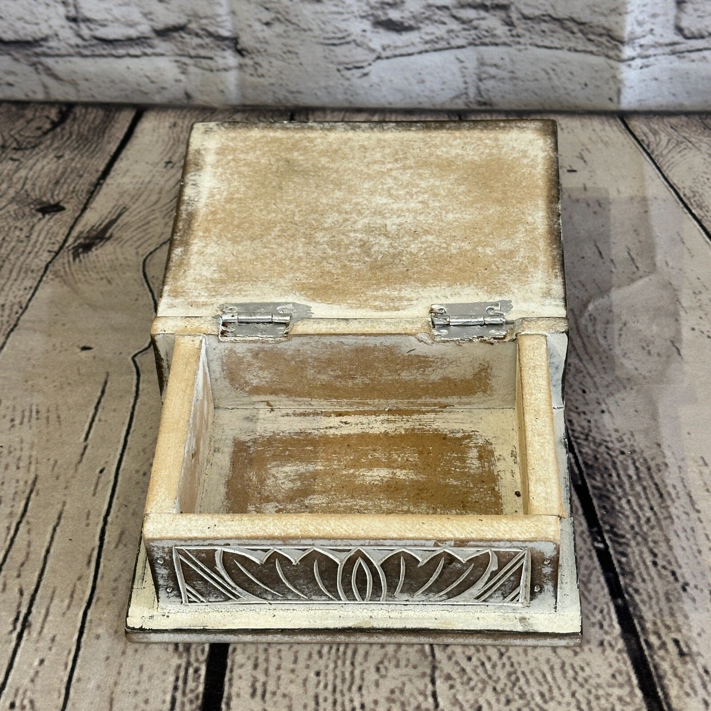 Brown Flower MDF Box Lotus 14cm x 10cm x 6cm Wooden Box Trinket Handmade