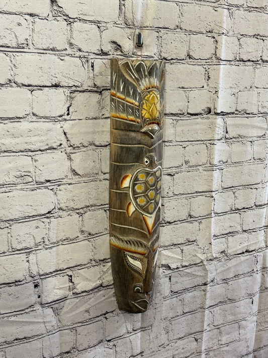 50cm Light Grey Turtle Hand Carved Fair Trade Wooden Animal Wall Art Hang Mask