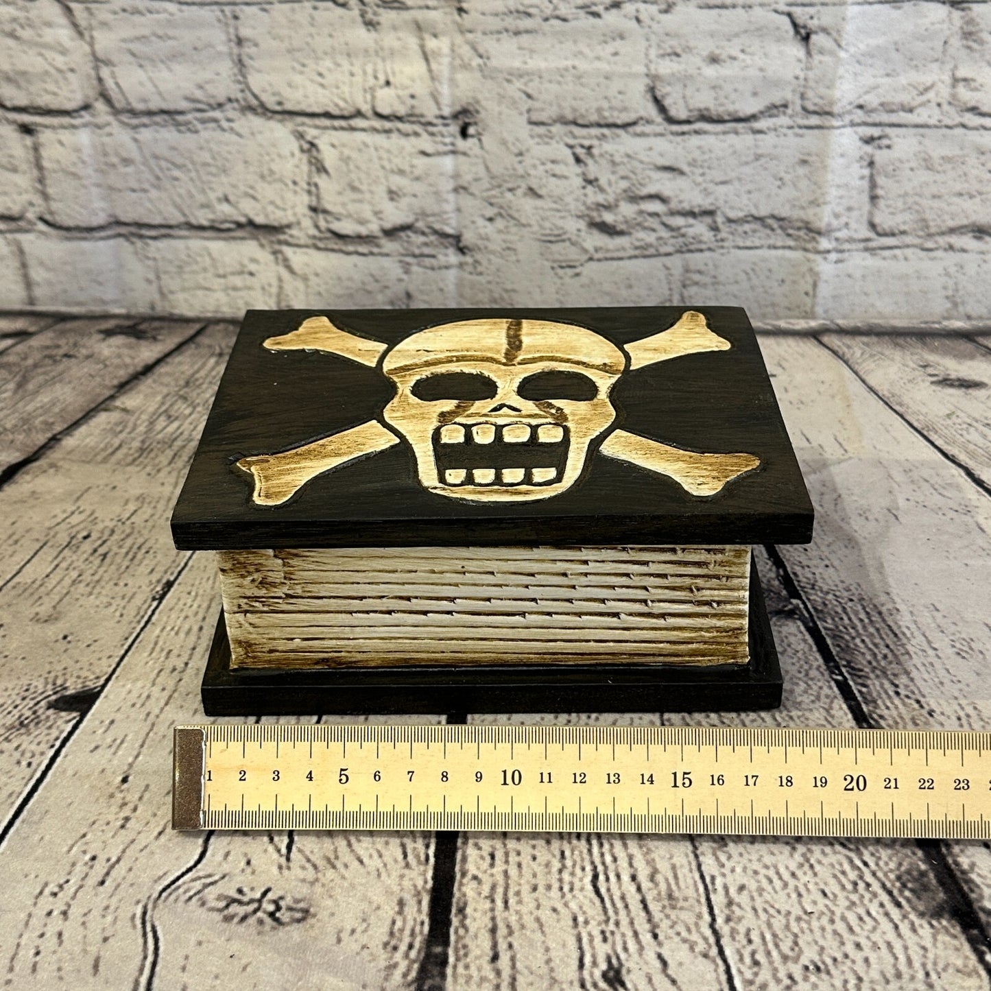 18cm x 12cm Book Wooden Gothic Skeleton Skull Coffin Jewellery Trinket Box