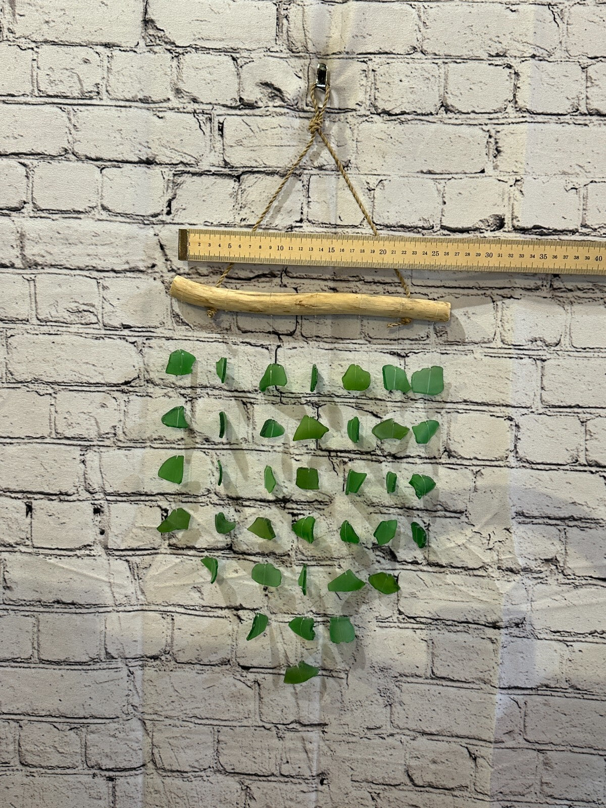 45cm x 25cm Green Wind Recycled Glass Driftwood Handmade Garden Home Mobile