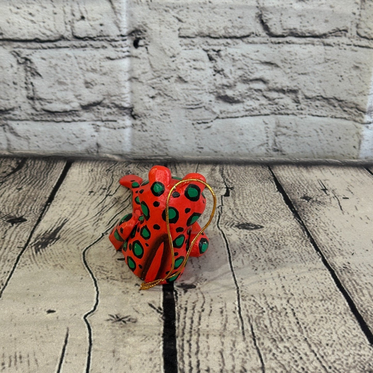 10cm Red Frog Sitting Animal, Wooden Shelf Ornament Handmade and Fairtrade