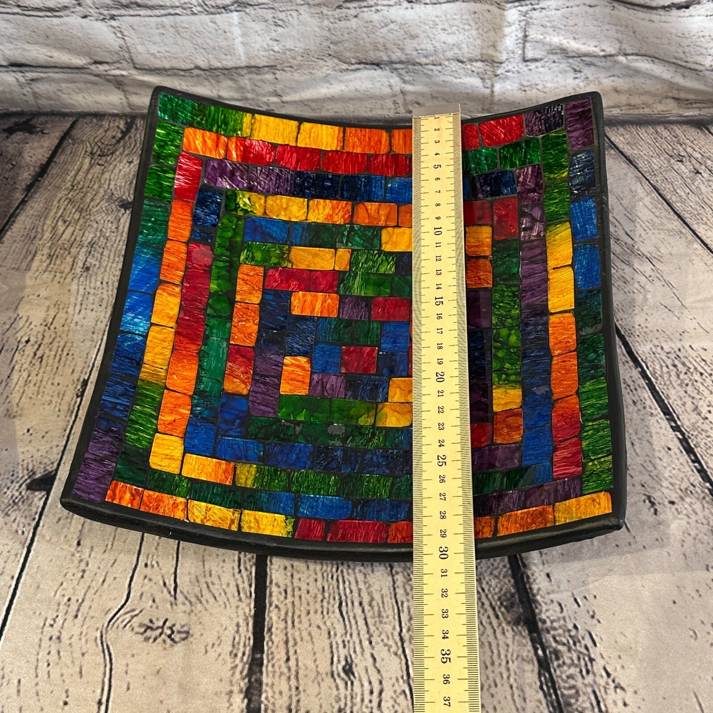 30cm Rainbow Small Swirl Square Mosaic Handmade Ceramic Glass Tile Bowl Fruit