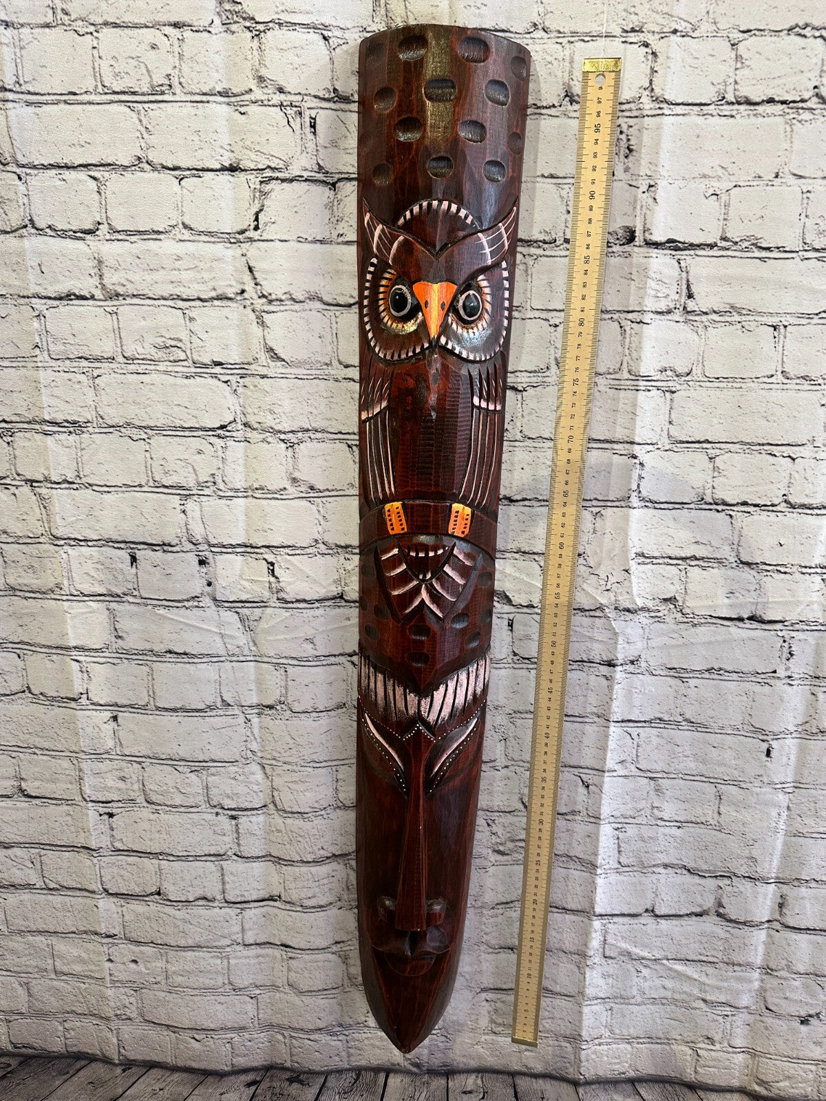 100cm Brown Owl Hand Carved Fair Trade Wooden Animal Wall Art Wall Hang Mask