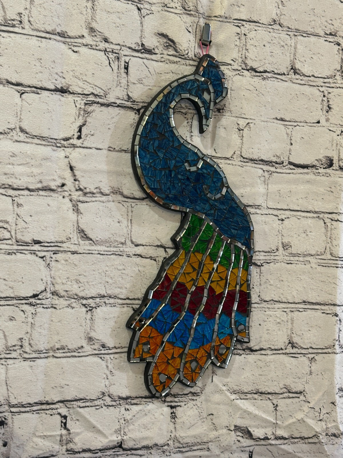 Rainbow Dark Blue Peacock Mosaic Tile Wall Mirror 45cm x 20cm Handmade New