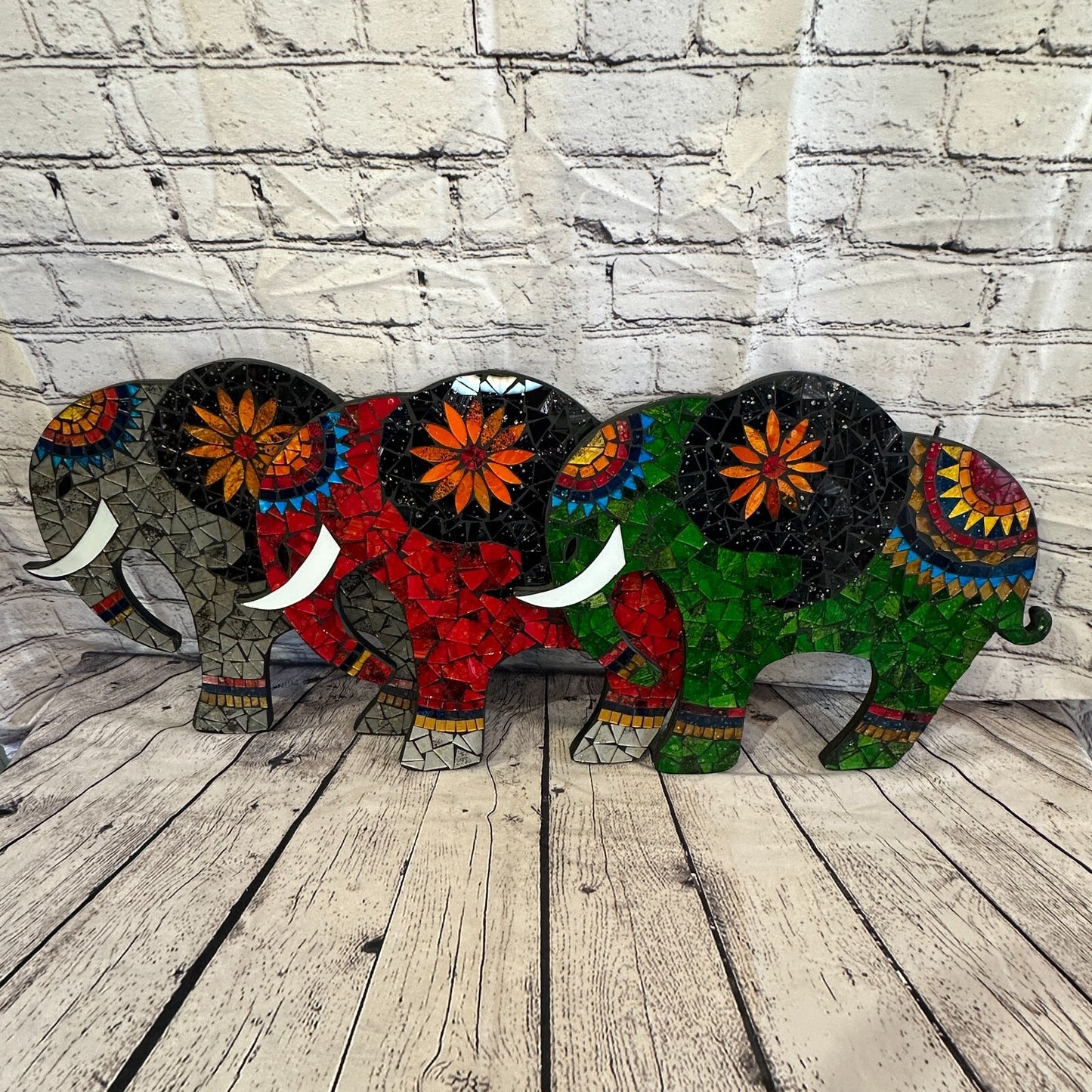Green Elephant Mosaic Tile Wall Mirror 45cm x 35cm 18 Inches Handmade