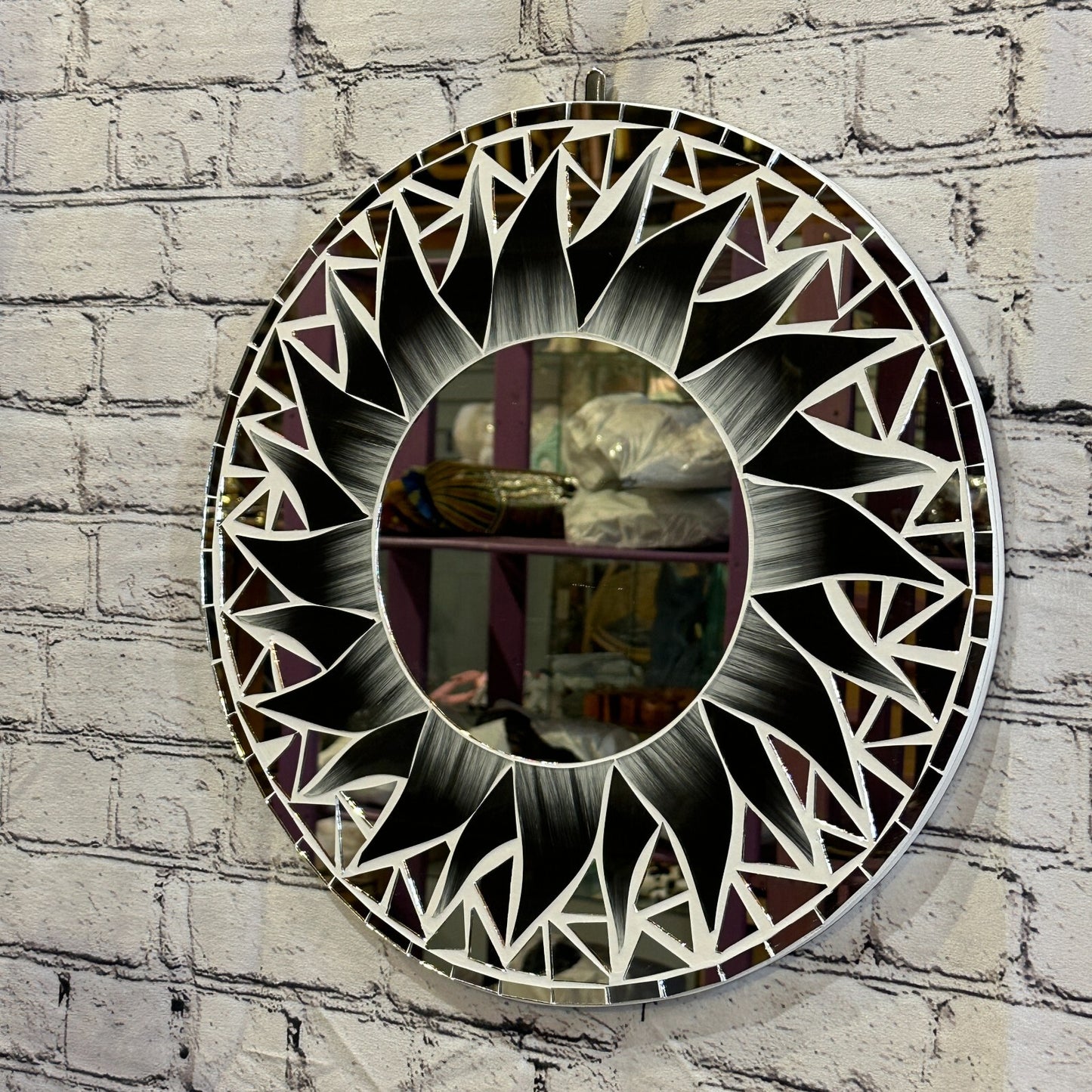 Black Flame Sun Mosaic Tile Wall Mirror 40cm x 40cm 16 Inches Handmade New