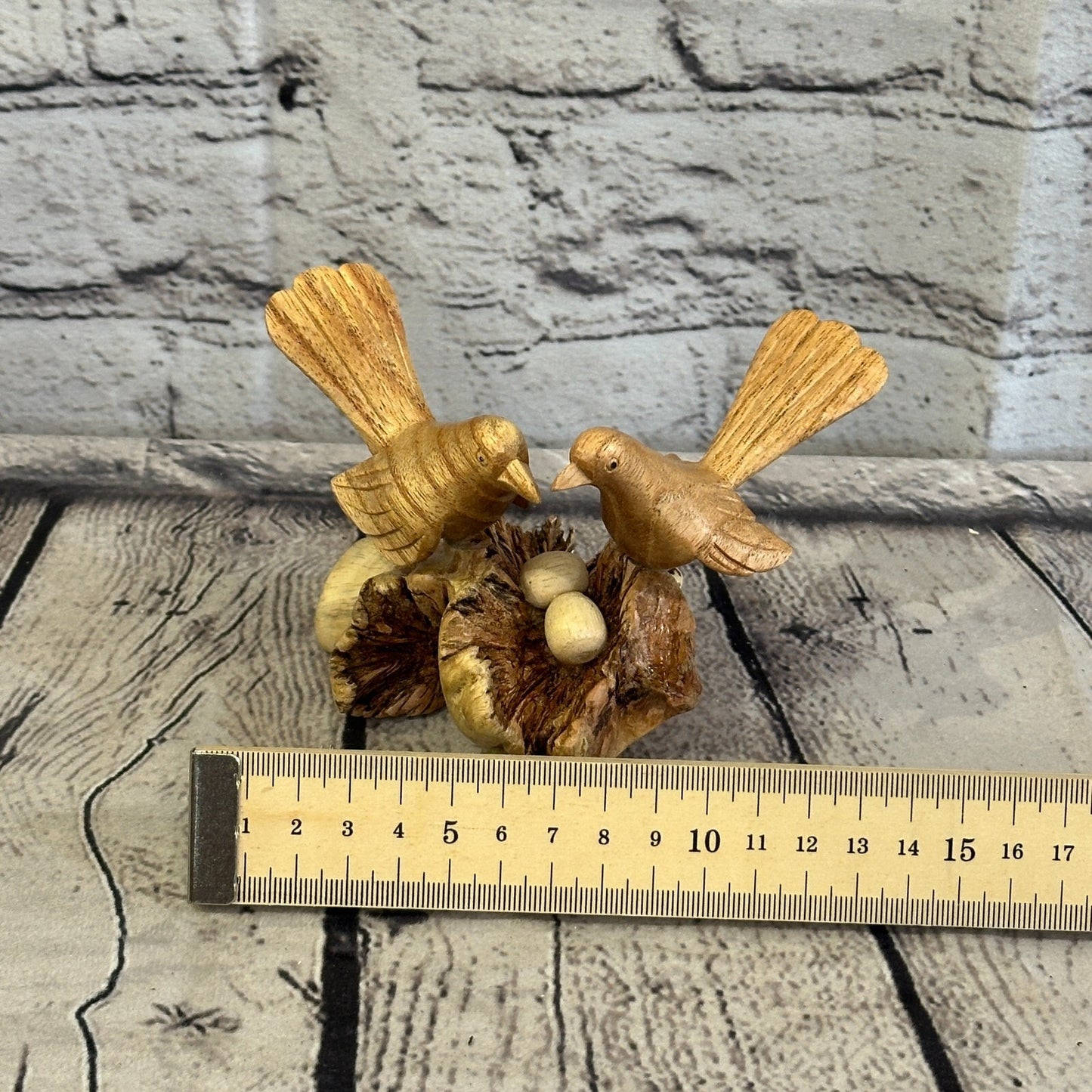10cm Double Bird Nest Mushroom Parasite Ornament Natural Carving Fairtrade Wood