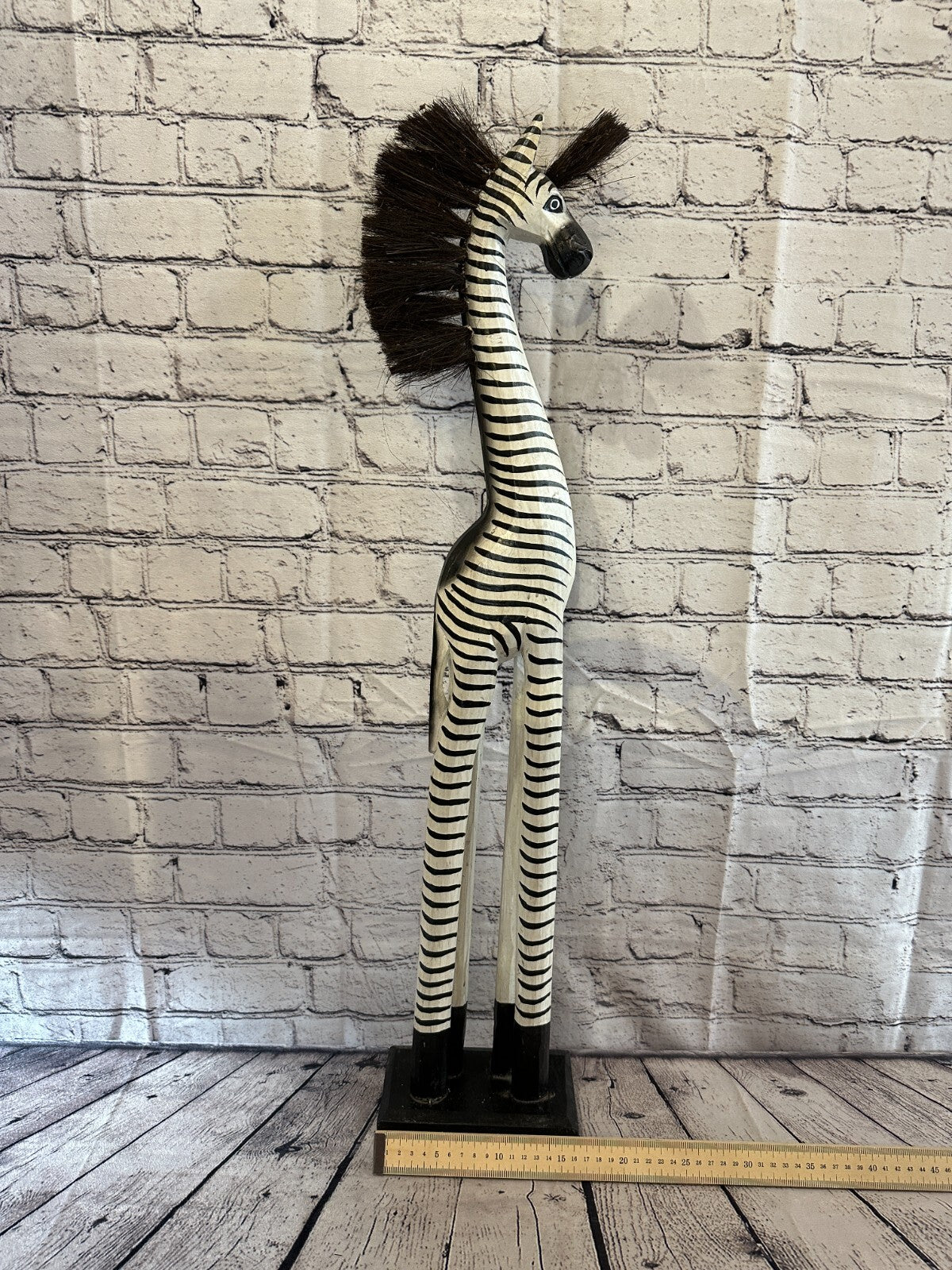 80cm White Black Painted Wood Zebra Tall Statue Wood Modern Hand Carved Painted