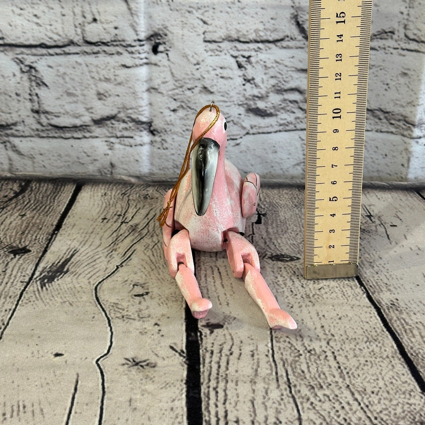10cm Pink Flamingo Sitting Animal, Wooden Shelf Ornament Handmade and Fairtrade