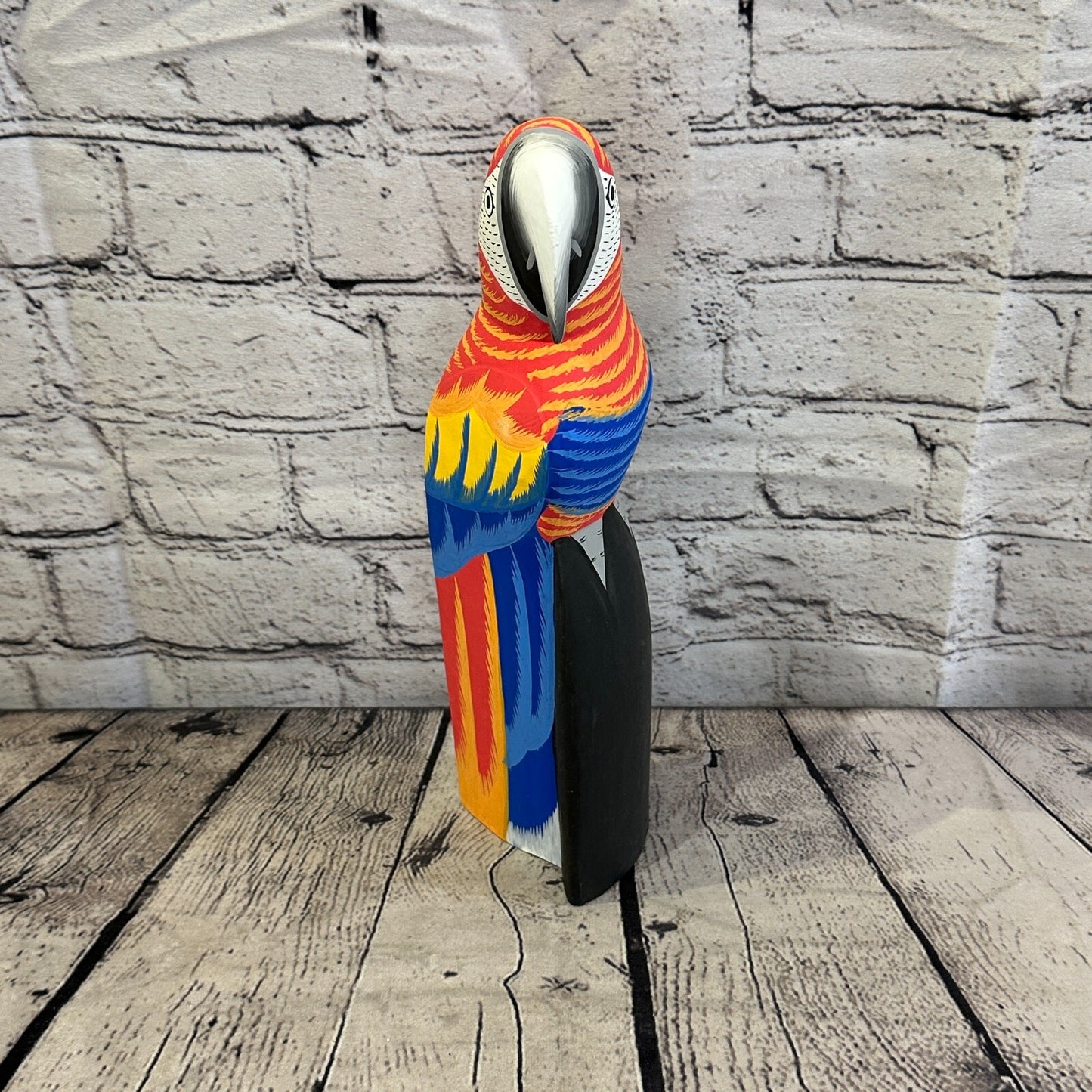 30cm Red Parrot Bird Ornament Statue Fair Trade Hand Made Carved Wood