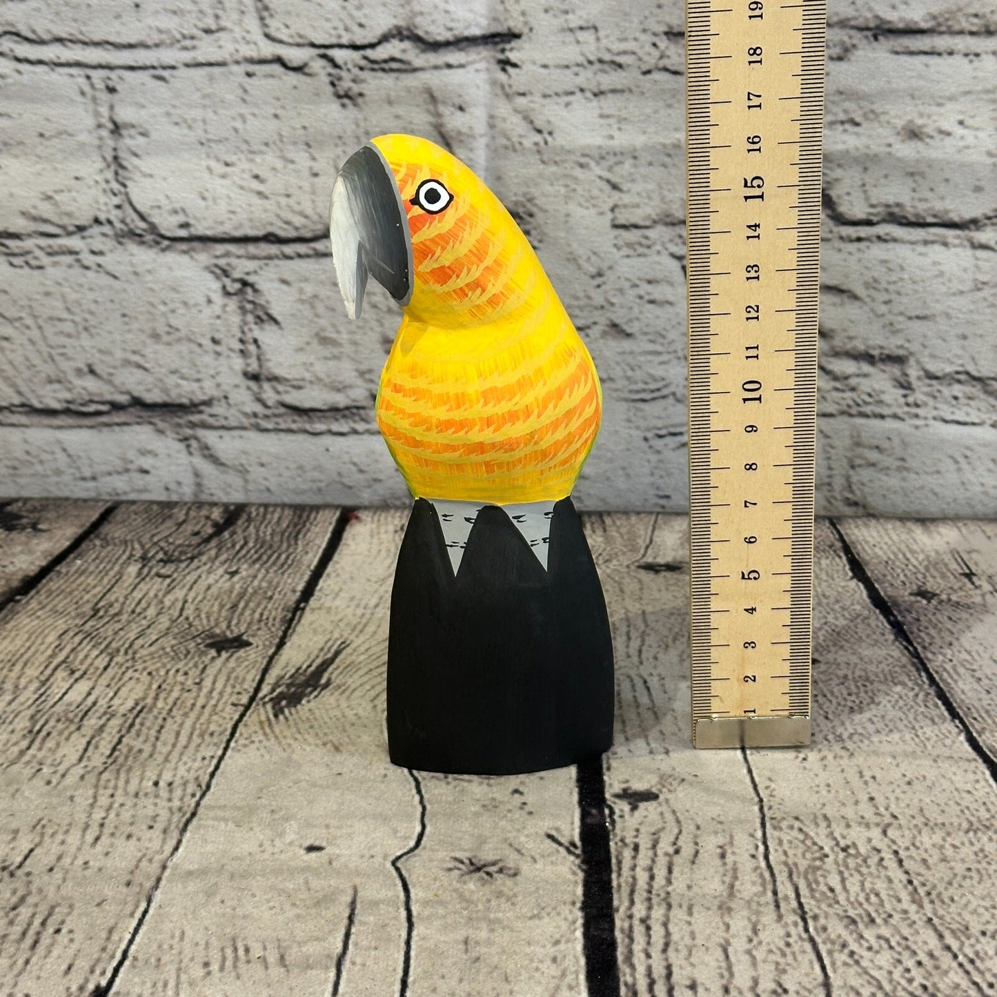 15cm Yellow Parrot Bird Ornament Statue Fair Trade Hand Made Carved Wood