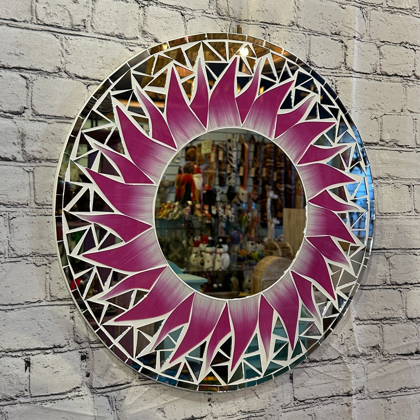Pink Flame Sun Mosaic Tile Wall Mirror 50cm x 50cm 20 Inches Handmade New