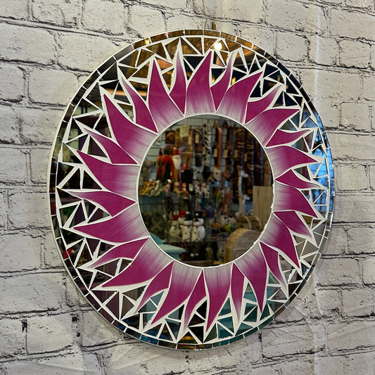 Pink Flame Sun Mosaic Tile Wall Mirror 50cm x 50cm 20 Inches Handmade New