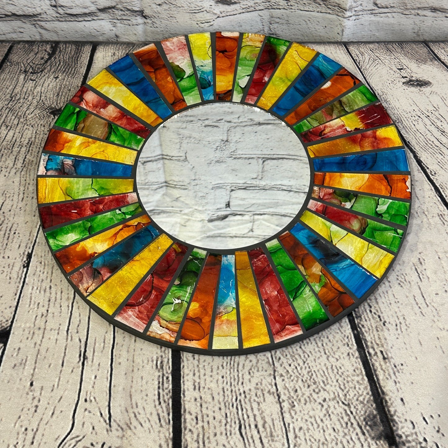 Rainbow Black Line Mosaic Tile Wall Mirror 30cm x 30cm 12 Inches Handmade New