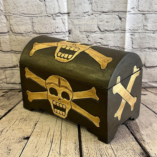 26cm x 20cm x 15cm Skull Bones Wood Box Wooden Chest Storage Craft Handles Lid