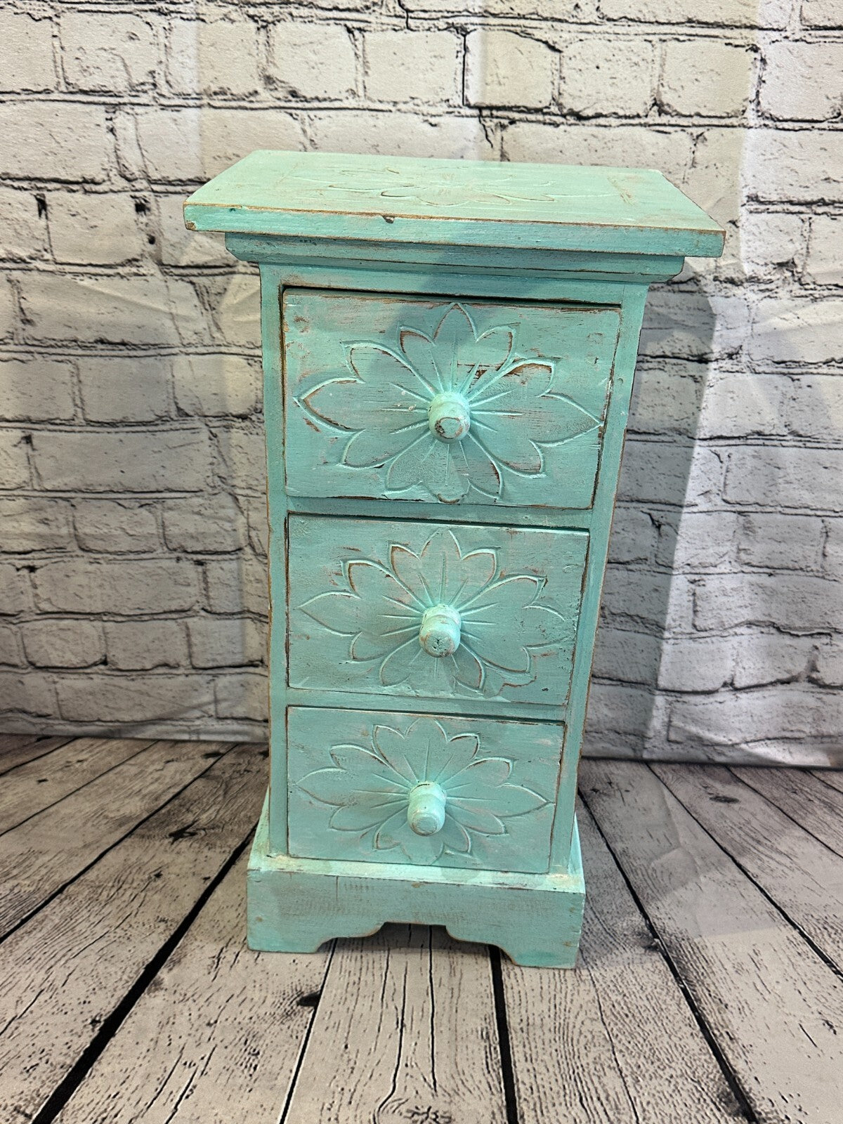 60cm x 25cm Blue 3 Draw Wooden Side Cabinet Living Hallway Storage Furniture