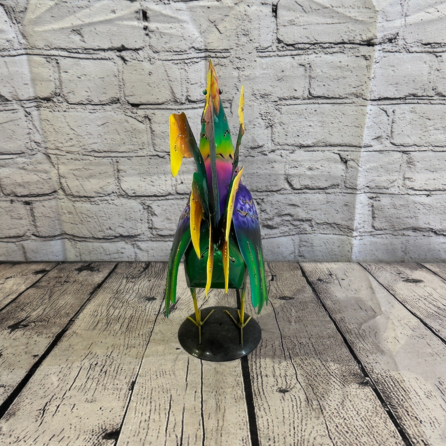 40cm x 25cm Green Purple Metal Chicken Ornament Painted Statue Candle Holder