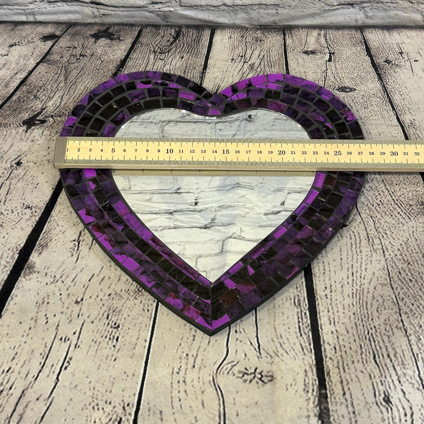 Purple Heart Shape Mosaic Tile Wall Mirror 28cm x 25cm 10 Inches Handmade New