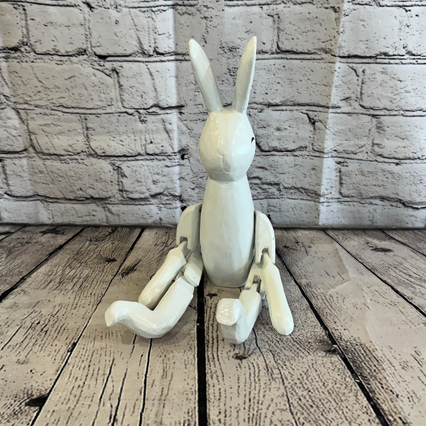 20cm White Rabbit Sitting Animal, Wooden Shelf Ornament Handmade & Fairtrade