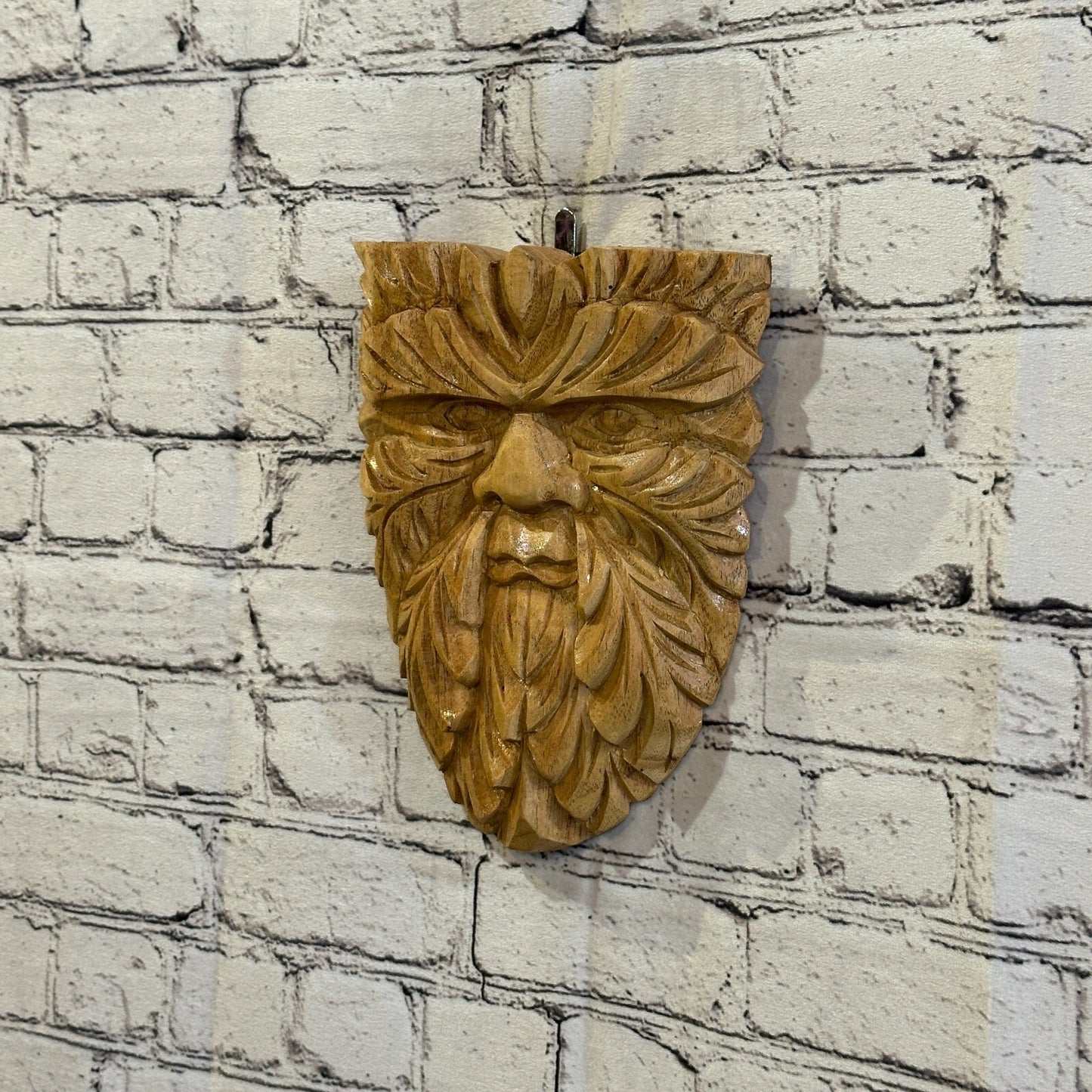 Flat Green Man Of The Woods 25cm Hand Carved Wizard Tree Trunk Wood Fairtrade