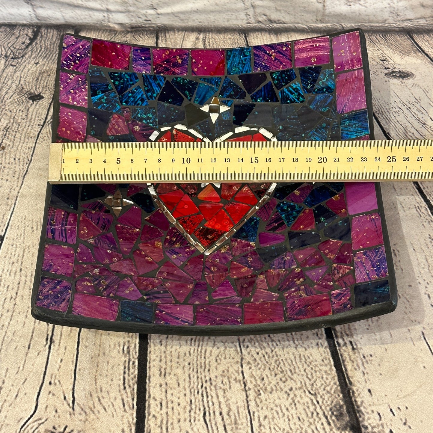 25cm Purple Red Heart Square Mosaic Handmade Ceramic Glass Tile Bowl Fruit